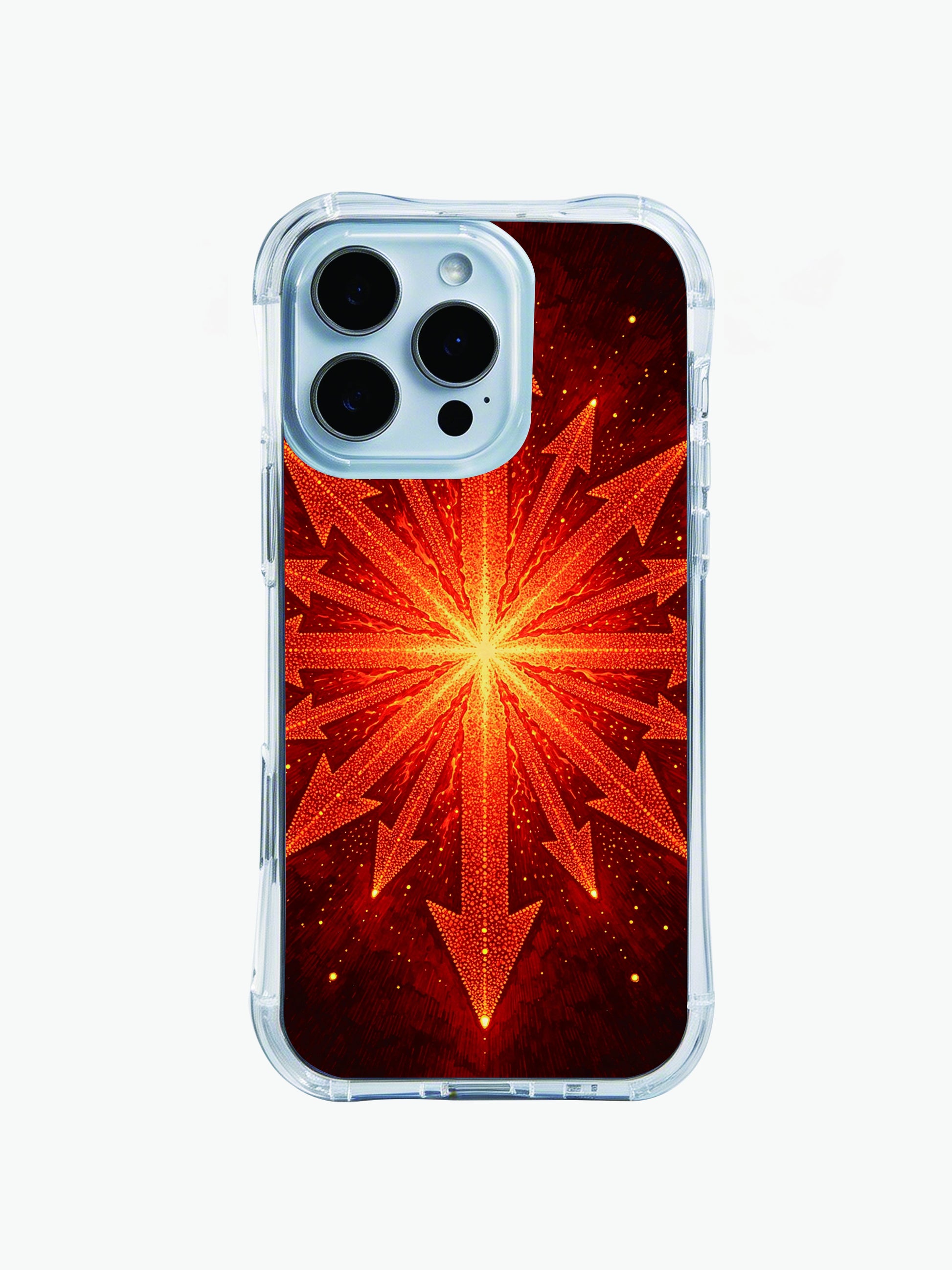 PhoneCasing iPhone 14 Pro Max Case with rustic terracotta arrow compass art, shockproof TPU construction, fade-proof long-lasting print.
