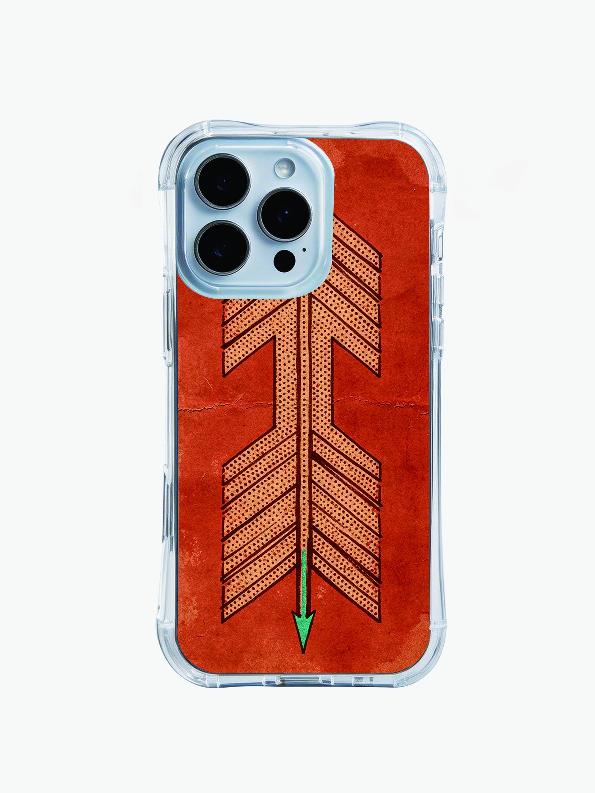 Rustic red tribal compass PhoneCasing iPhone 14 Pro Max Case, with a hand-drawn arrow mandala and stippled texture on a worn background.
