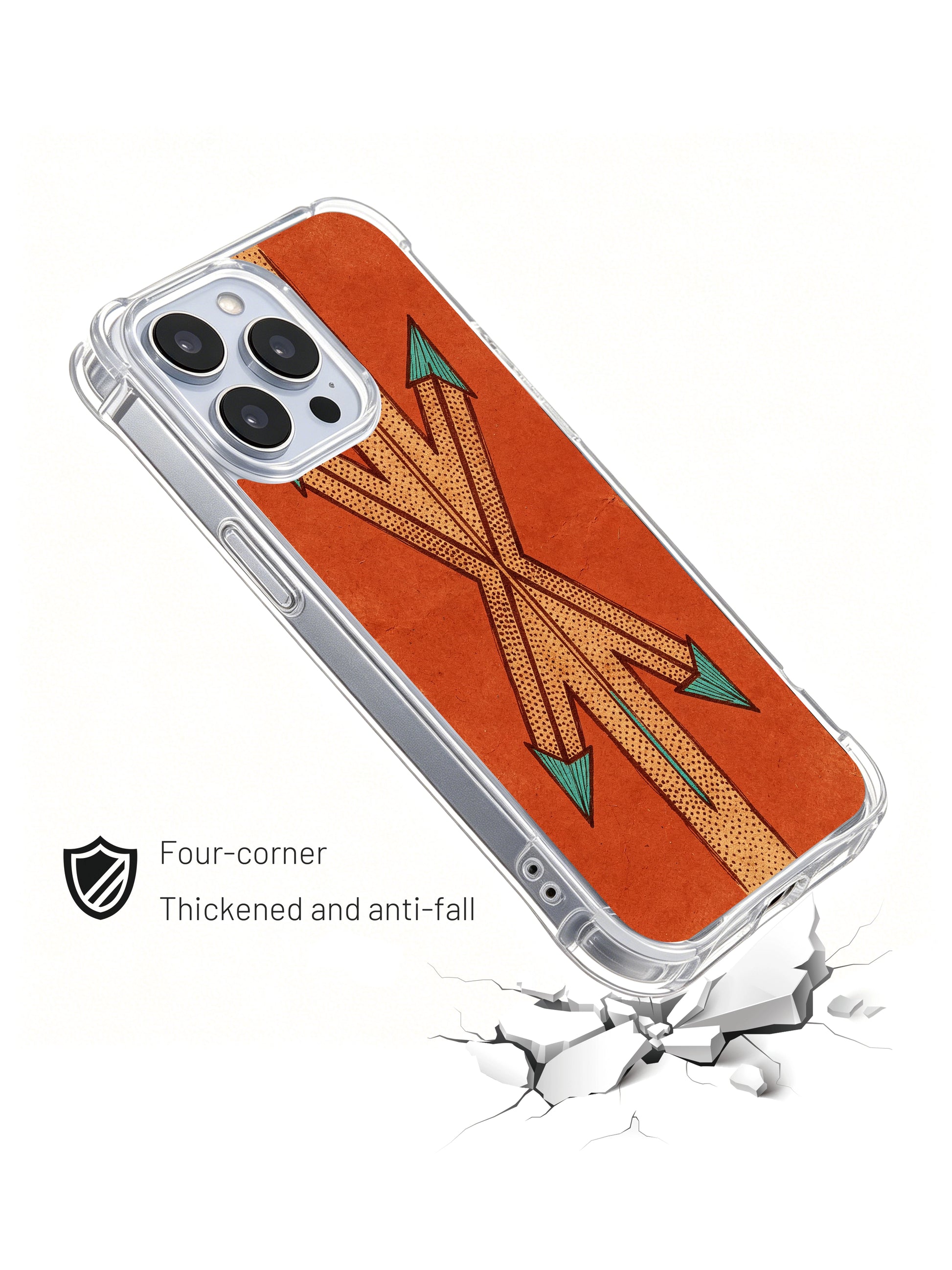 Rustic tribal arrow art PhoneCasing iPhone 14 Pro Max Case, featuring a stippled geometric design on a worn terracotta background.