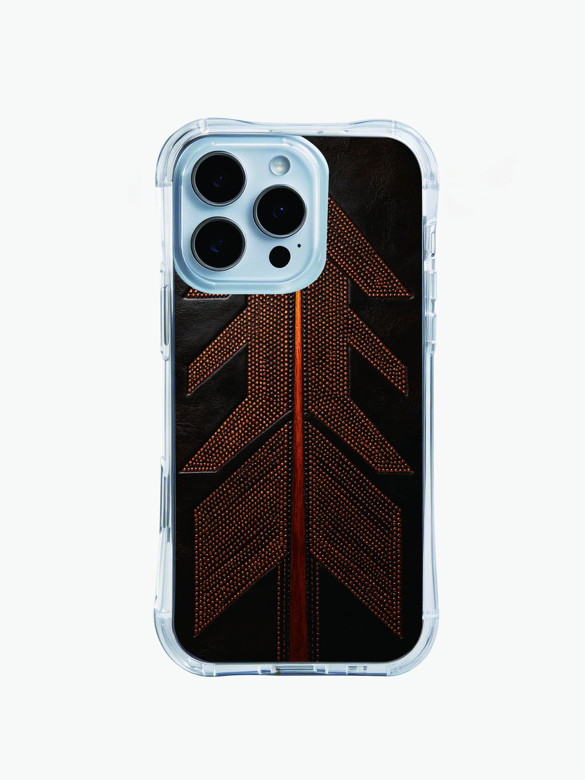 PhoneCasing iPhone 14 Pro Max Case showcasing vintage copper Navajo design, fade-resistant durable cover