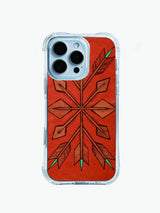 Southwestern-inspired tribal geometry PhoneCasing iPhone 14 Pro Max Case, with hand-drawn stippled arrows on a worn terracotta background.
