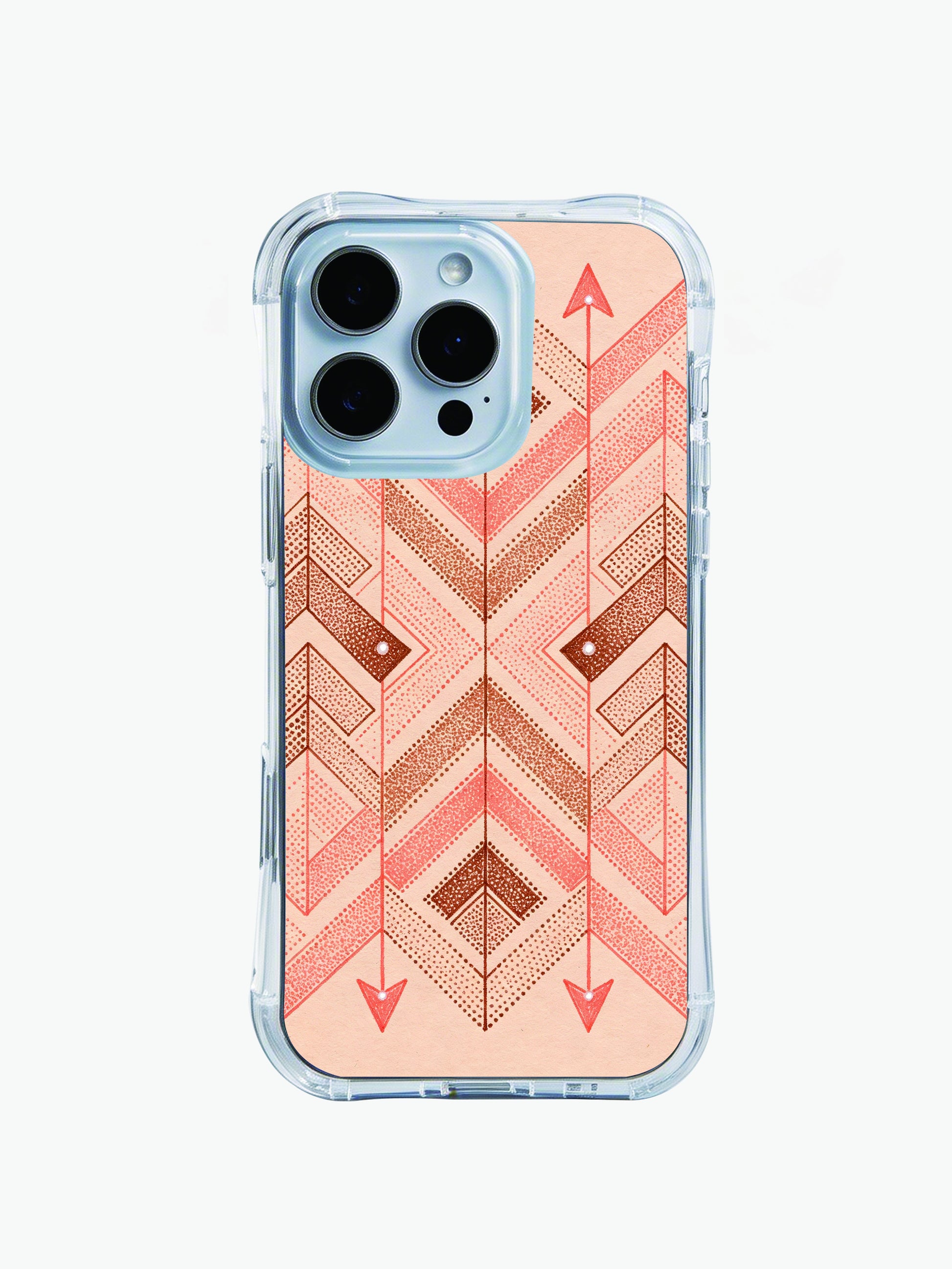 Stippled arrow print PhoneCasing iPhone 14 Pro Max Case with hand-drawn texture, featuring warm tribal geometric patterns.