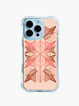 Symmetrical arrow art PhoneCasing iPhone 14 Pro Max Case with tribal mandala-style design in pink and brown tones.