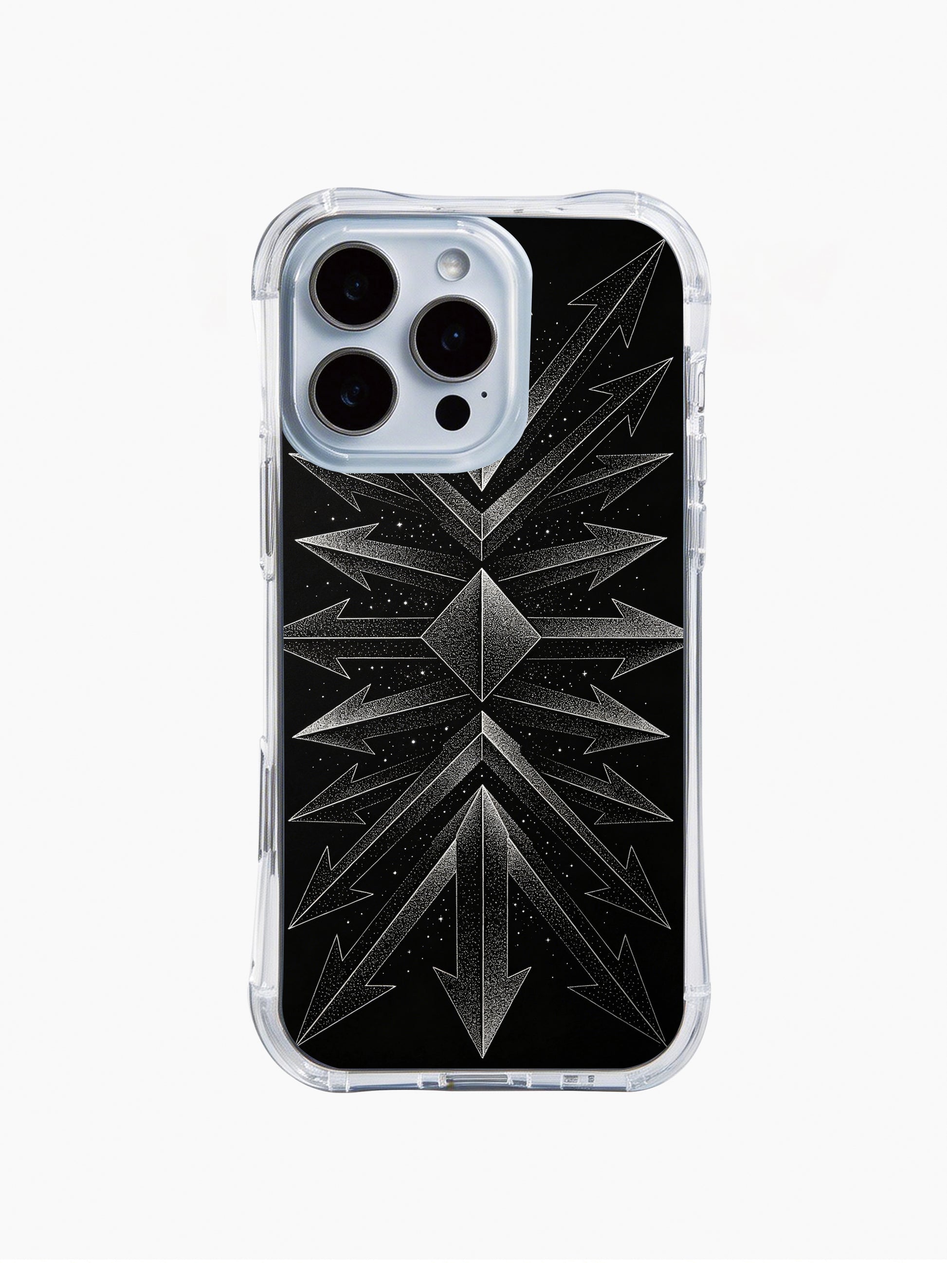 PhoneCasing iPhone 14 Pro Max Case with symmetrical arrow geometric patterns, modern and stylish.