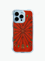Vintage bohemian PhoneCasing iPhone 14 Pro Max Case with a Navajo-inspired tribal pattern, rendered on a worn terracotta background.
