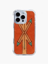 Vintage desert bohemian PhoneCasing iPhone 14 Pro Max Case, featuring a tribal arrow design on a rustic terracotta background.