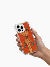 Vintage red bohemian PhoneCasing iPhone 14 Pro Max Case, featuring a tribal arrow design on a rustic terracotta background for a desert vibe.