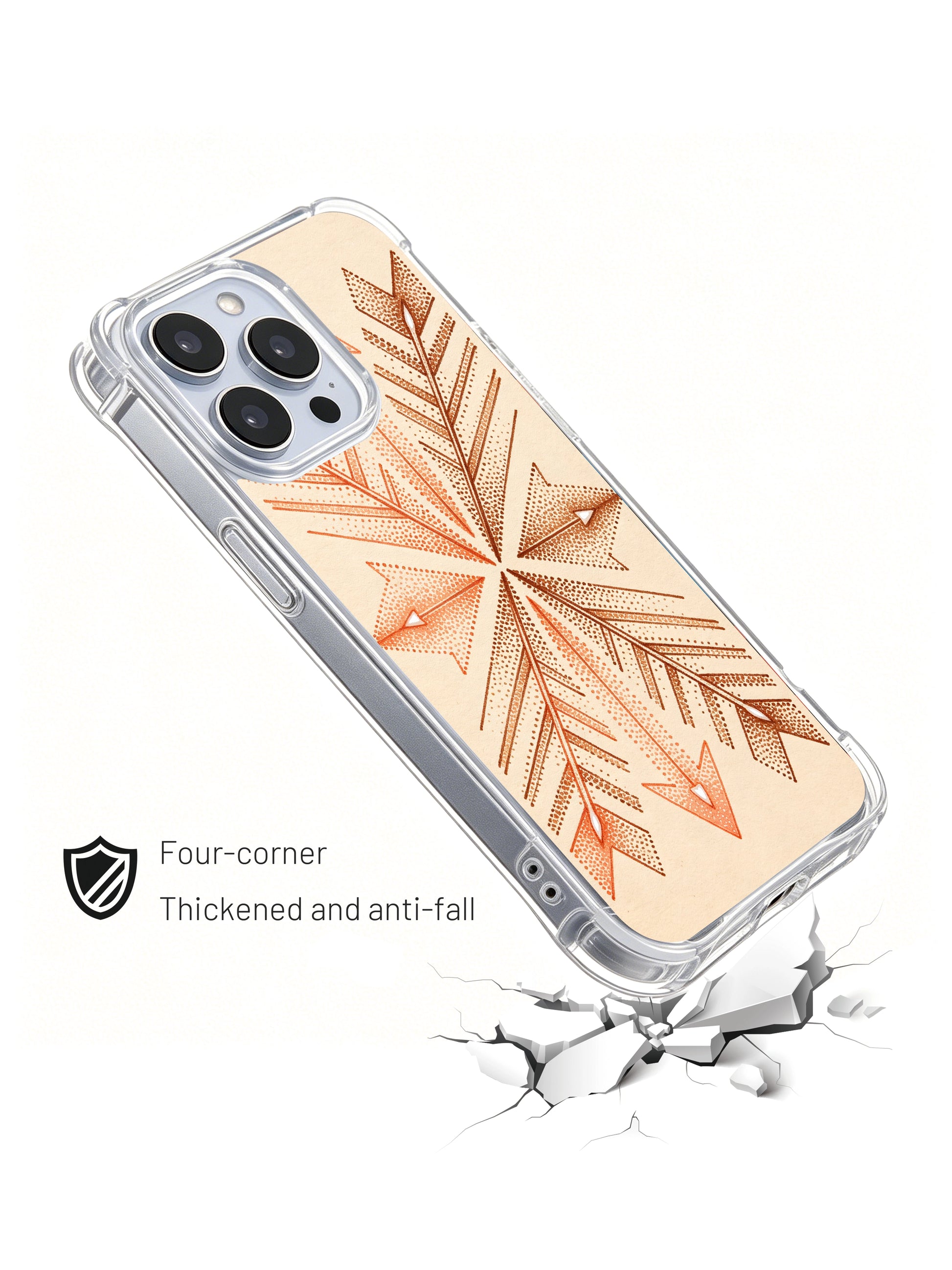 Warm-toned tribal art PhoneCasing iPhone 14 Pro Max Case with stippled arrow pattern and ethnic geometric symmetry.