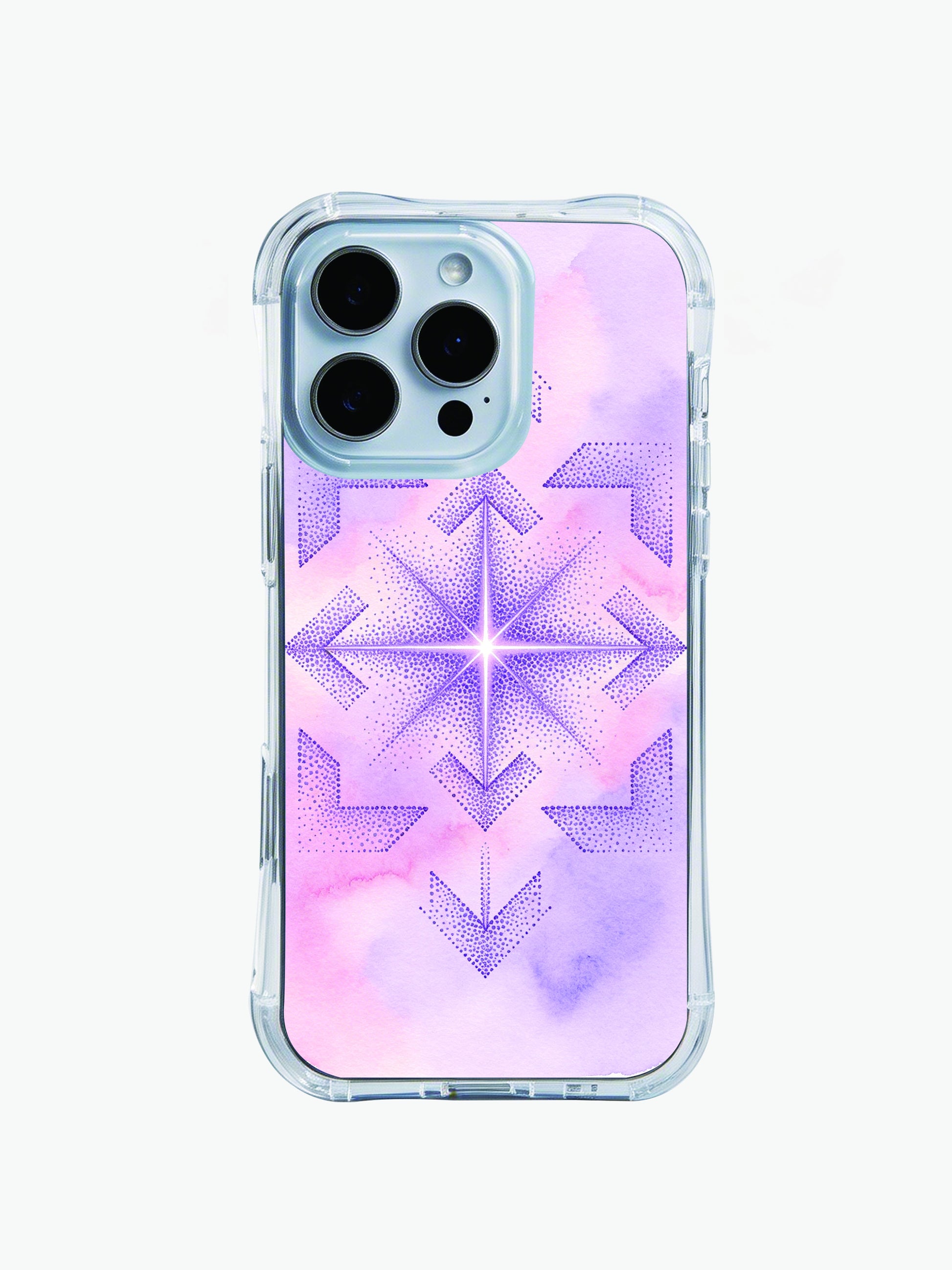 Watercolor neon spirit PhoneCasing iPhone 14 Pro Max Case with a glowing arrow mandala, designed for ethereal and spiritual style lovers.