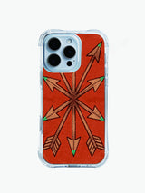 Western bohemian totem PhoneCasing iPhone 14 Pro Max Case, featuring a tribal geometric design on a worn terracotta background.