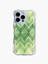Woodland earthy bohemian PhoneCasing iPhone 14 Pro Max Case, featuring a tribal arrow design on a fresh green watercolor gradient.