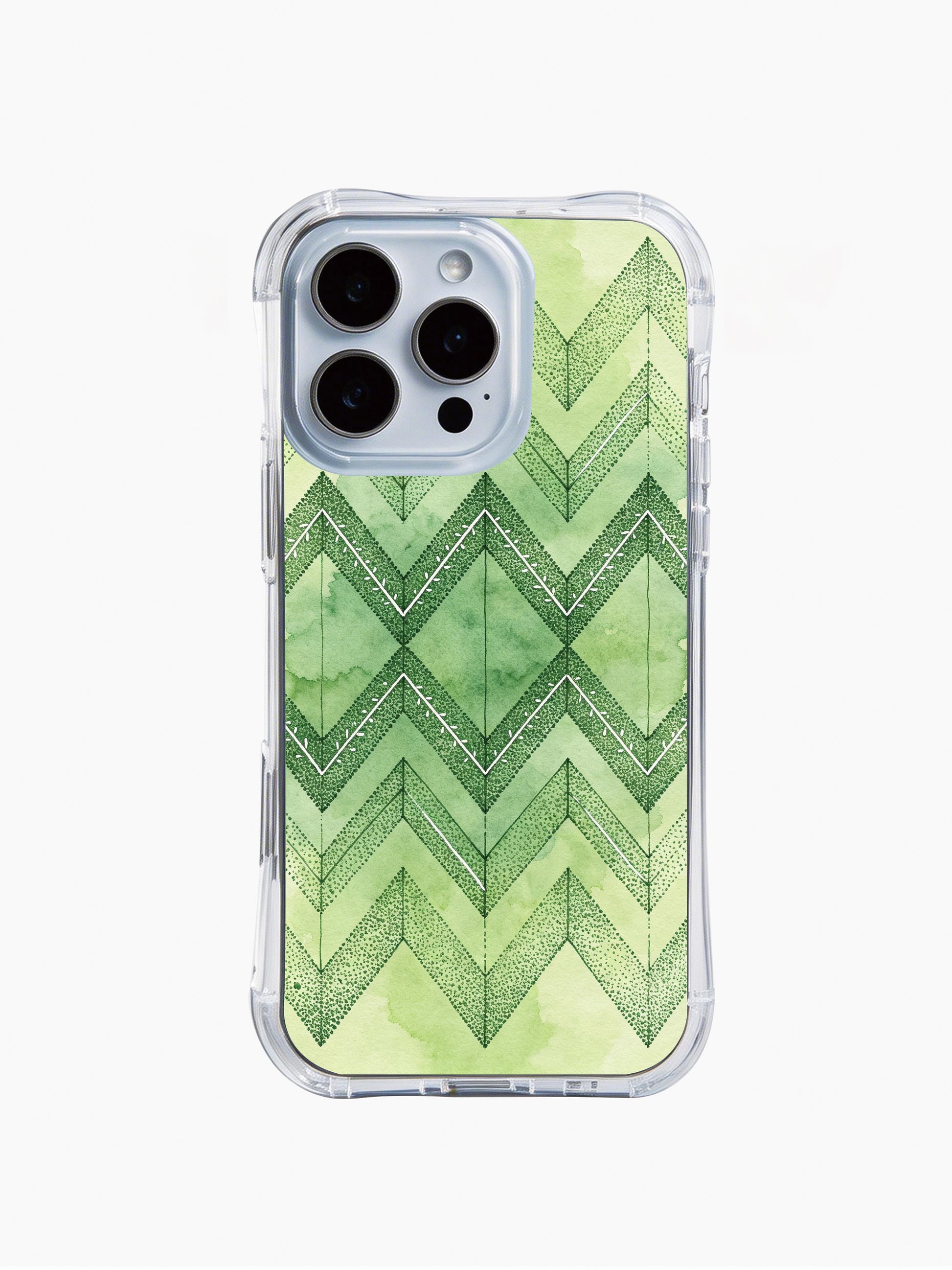 Woodland earthy bohemian PhoneCasing iPhone 14 Pro Max Case, featuring a tribal arrow design on a fresh green watercolor gradient.