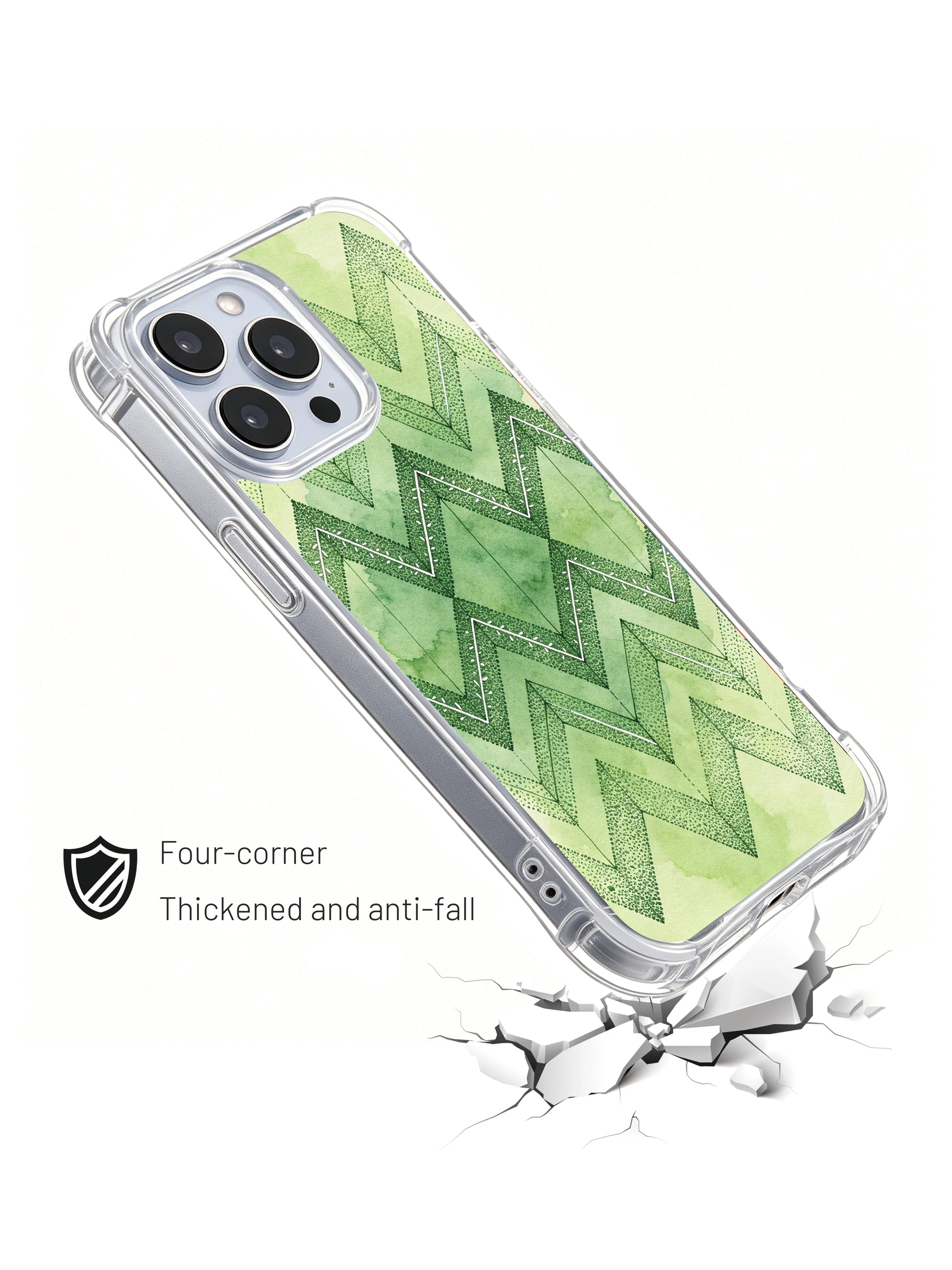 Woodland tribal symmetry PhoneCasing iPhone 14 Pro Max Case with a fresh green watercolor background, hand-drawn arrow pattern, and stippled texture.