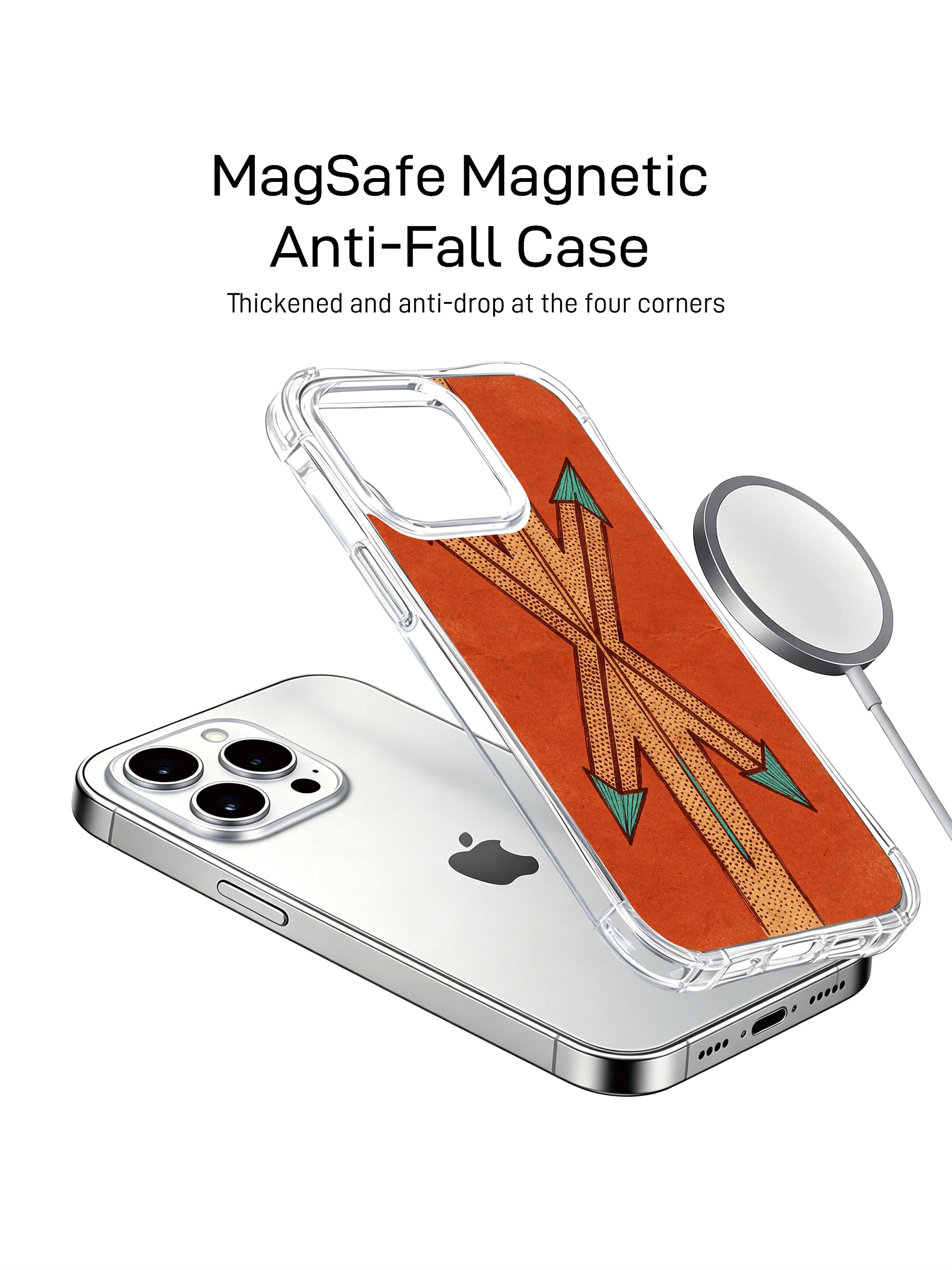 Worn red Western tribal PhoneCasing iPhone 14 Pro Max Case with a hand-drawn arrow totem, perfect for vintage bohemian style lovers.