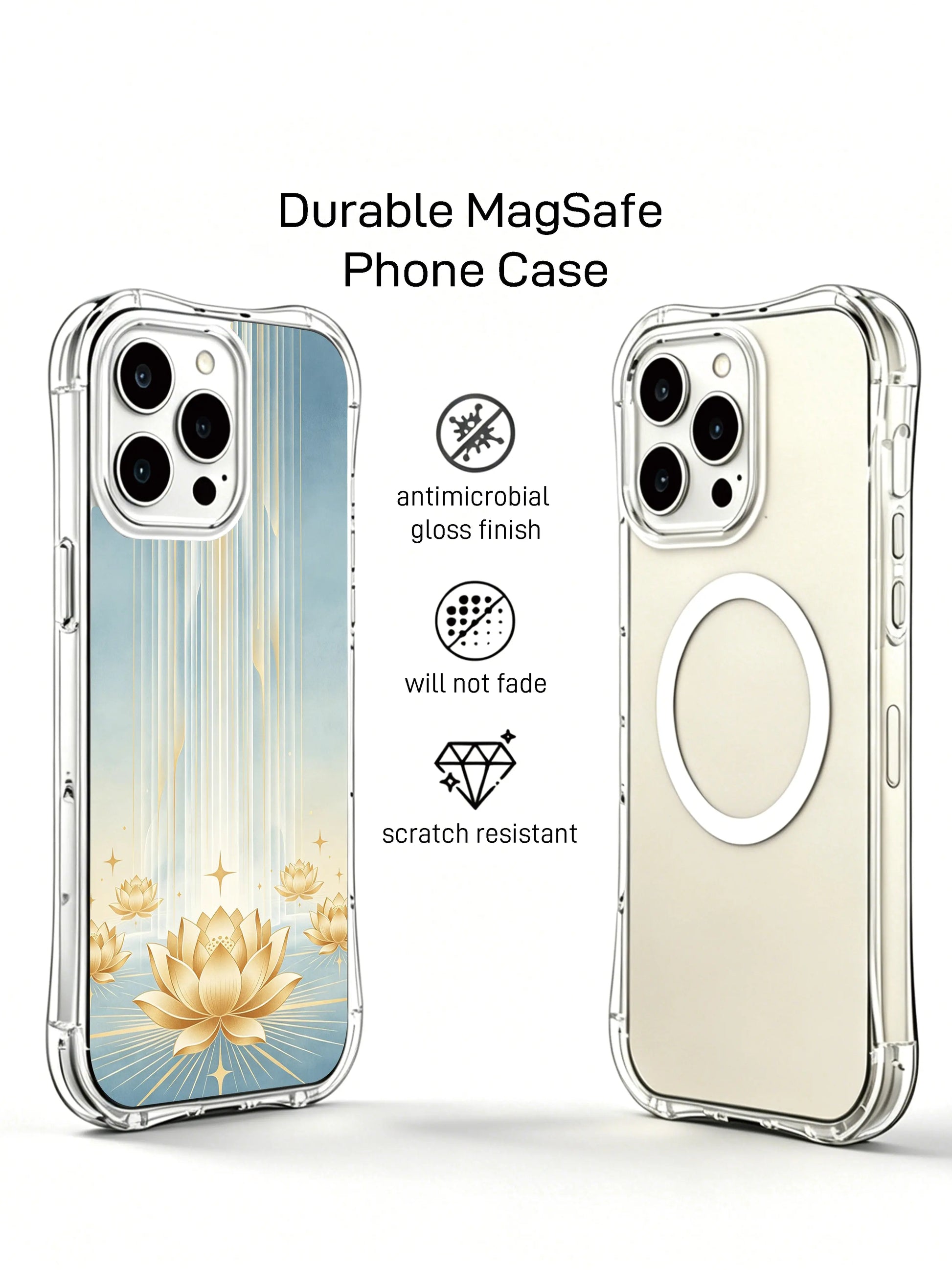 PhoneCasing iPhone 15 Case with premium aesthetic golden lotus and flowing geometry artwork