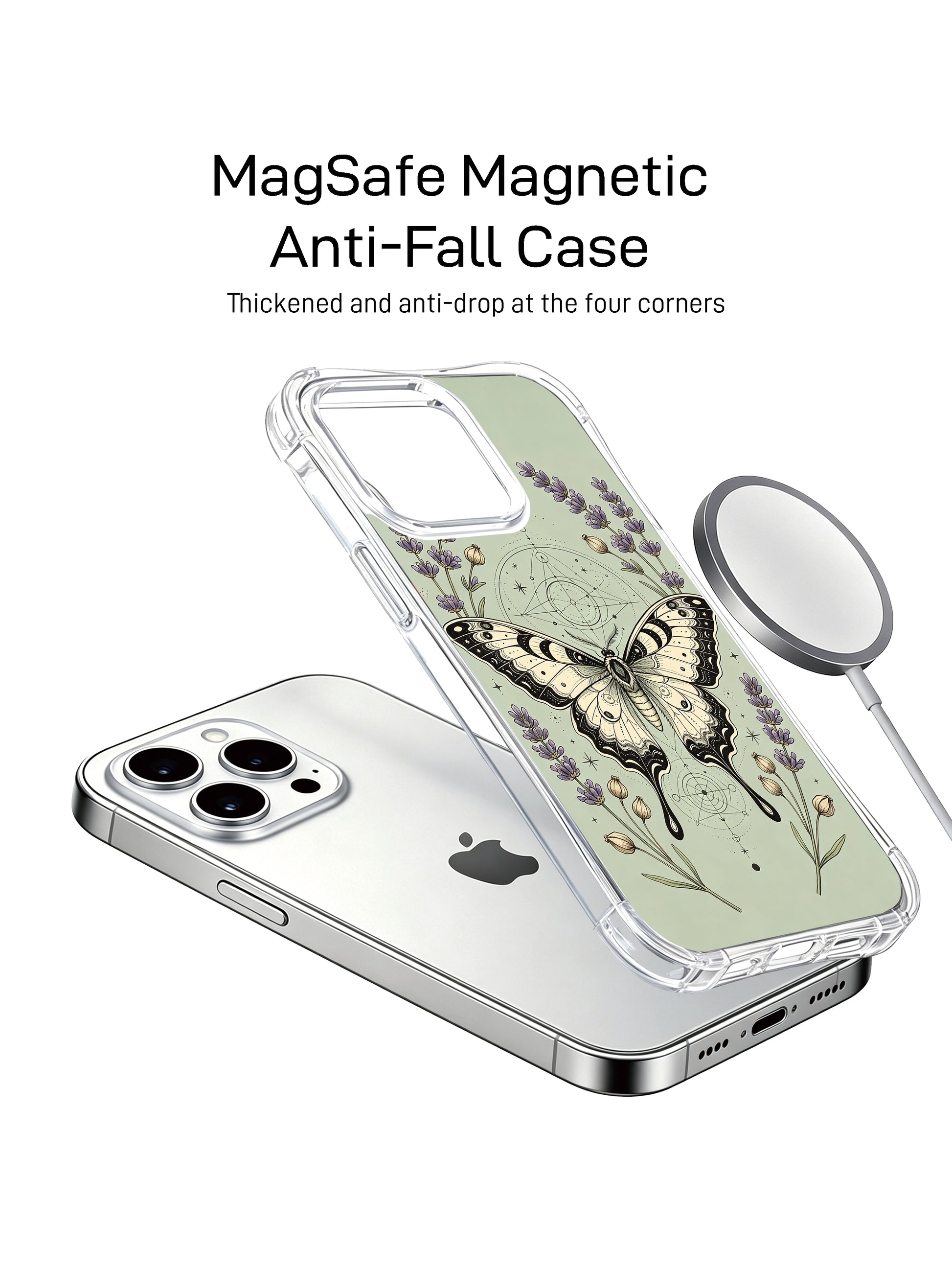 PhoneCasing iPhone 15 Case with unique artist designed sacred geometry luna moth pattern