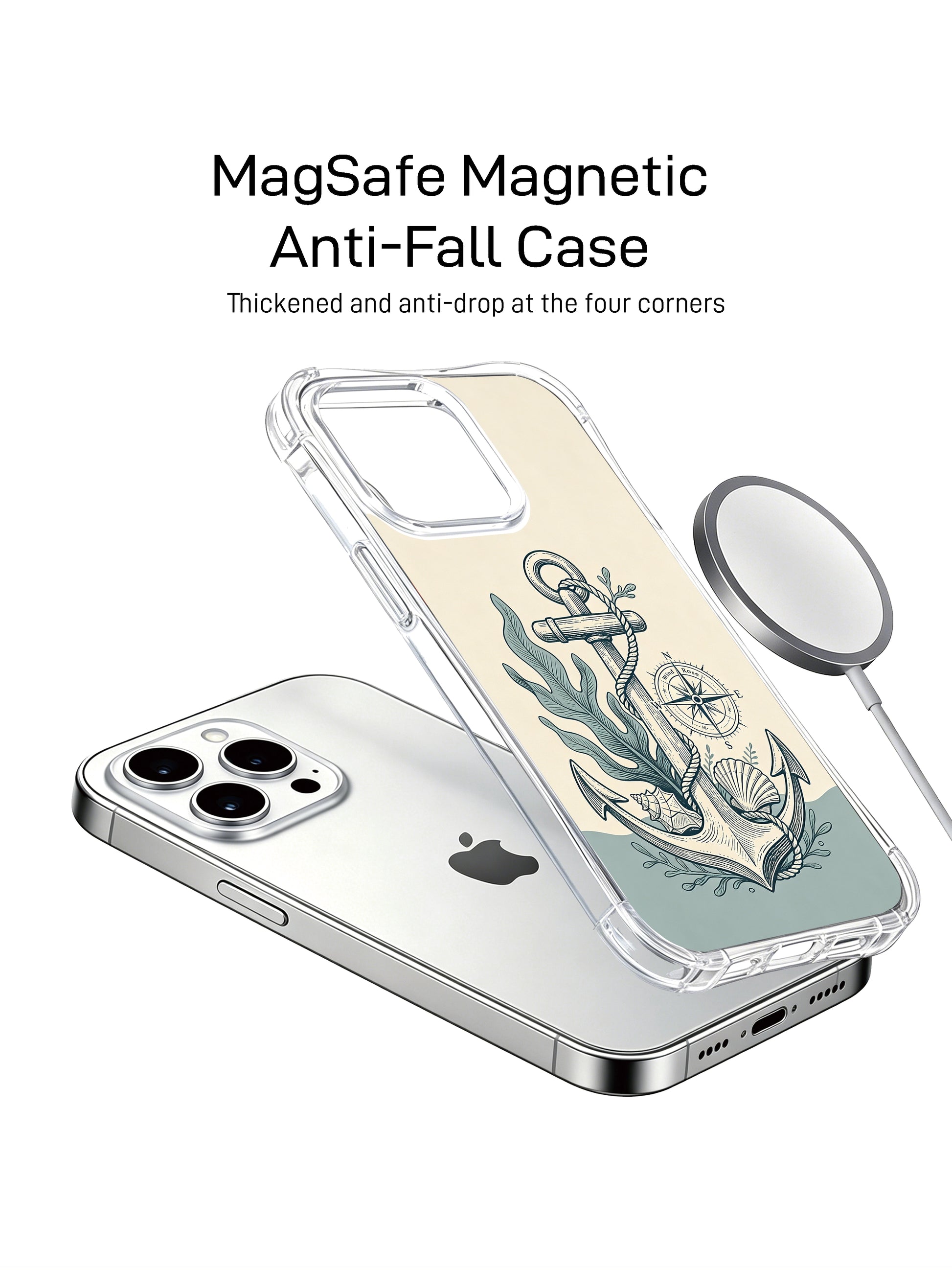 PhoneCasing iPhone 15 Case with unique artist designed seaweed wrapped anchor graphic