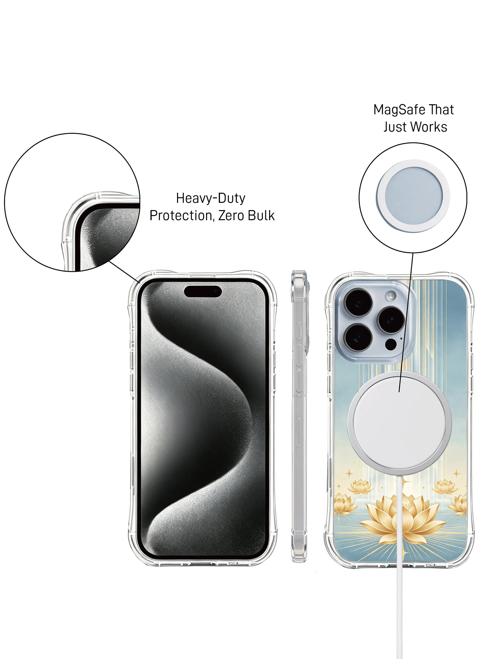 PhoneCasing iPhone 15 Case premium spiritual art phone cover with golden lotus fountain design
