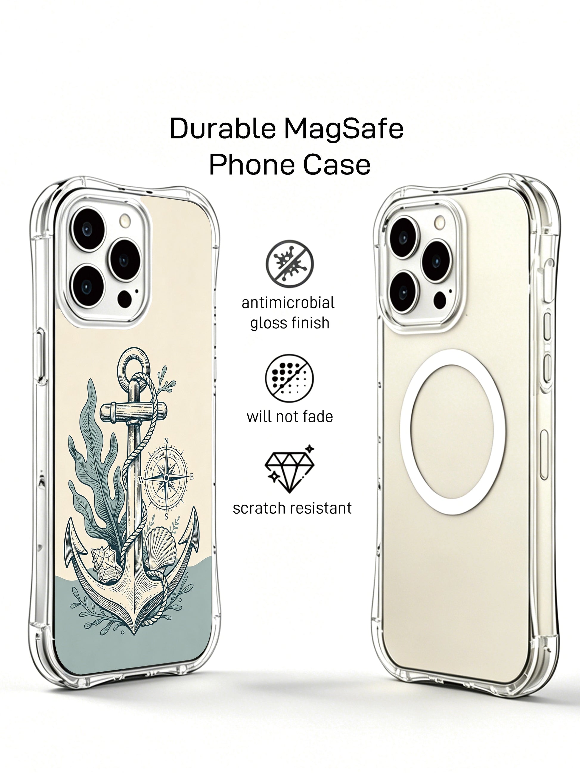 PhoneCasing iPhone 15 Case featuring thorny rose and vintage nautical compass illustration