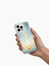 iPhone 15 case with flowing lines and lotus details