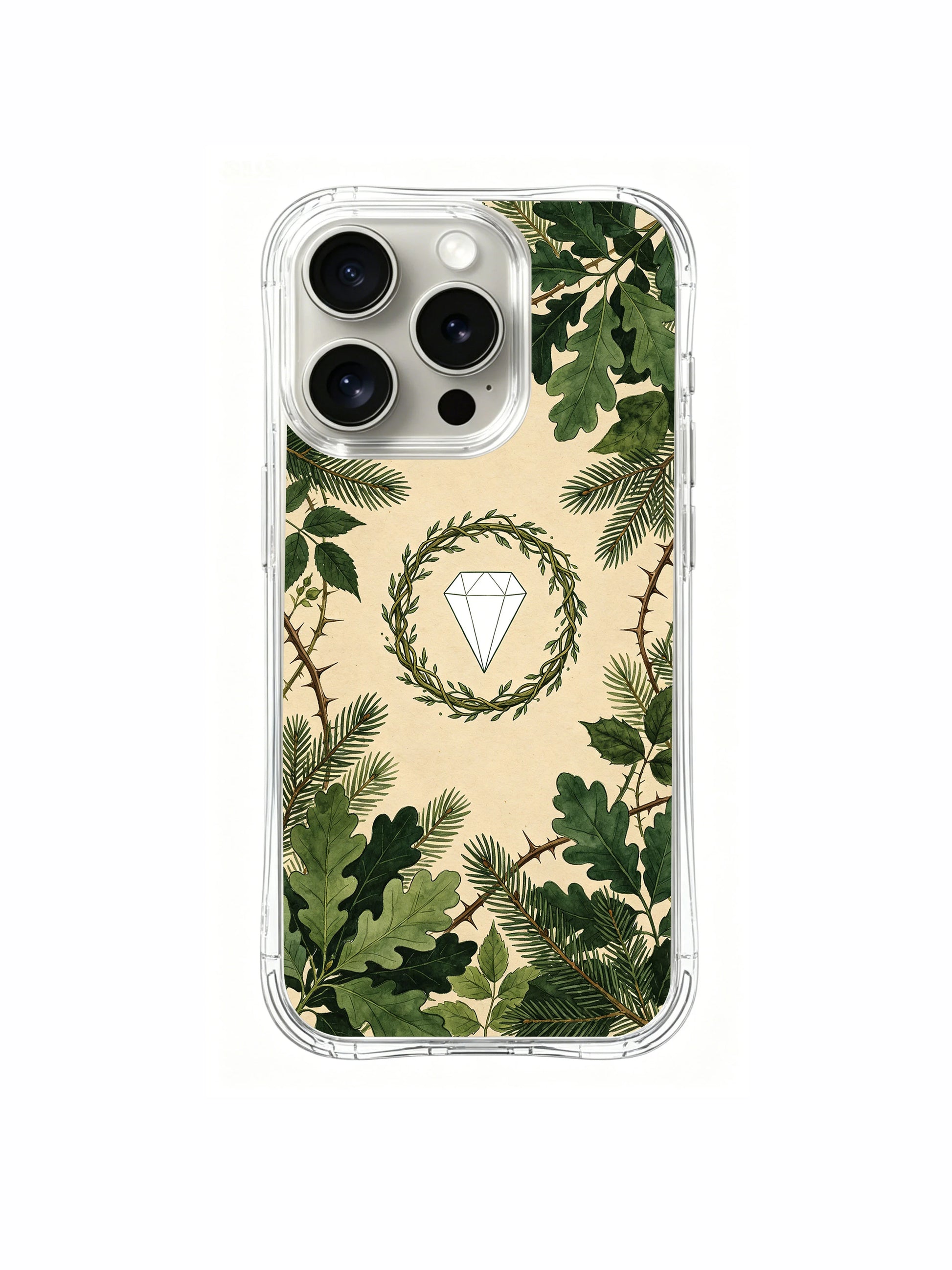 PhoneCasing iPhone 15 pro Case aesthetic thorn wreath art, an exclusive limited edition design by Elena Rostova.
