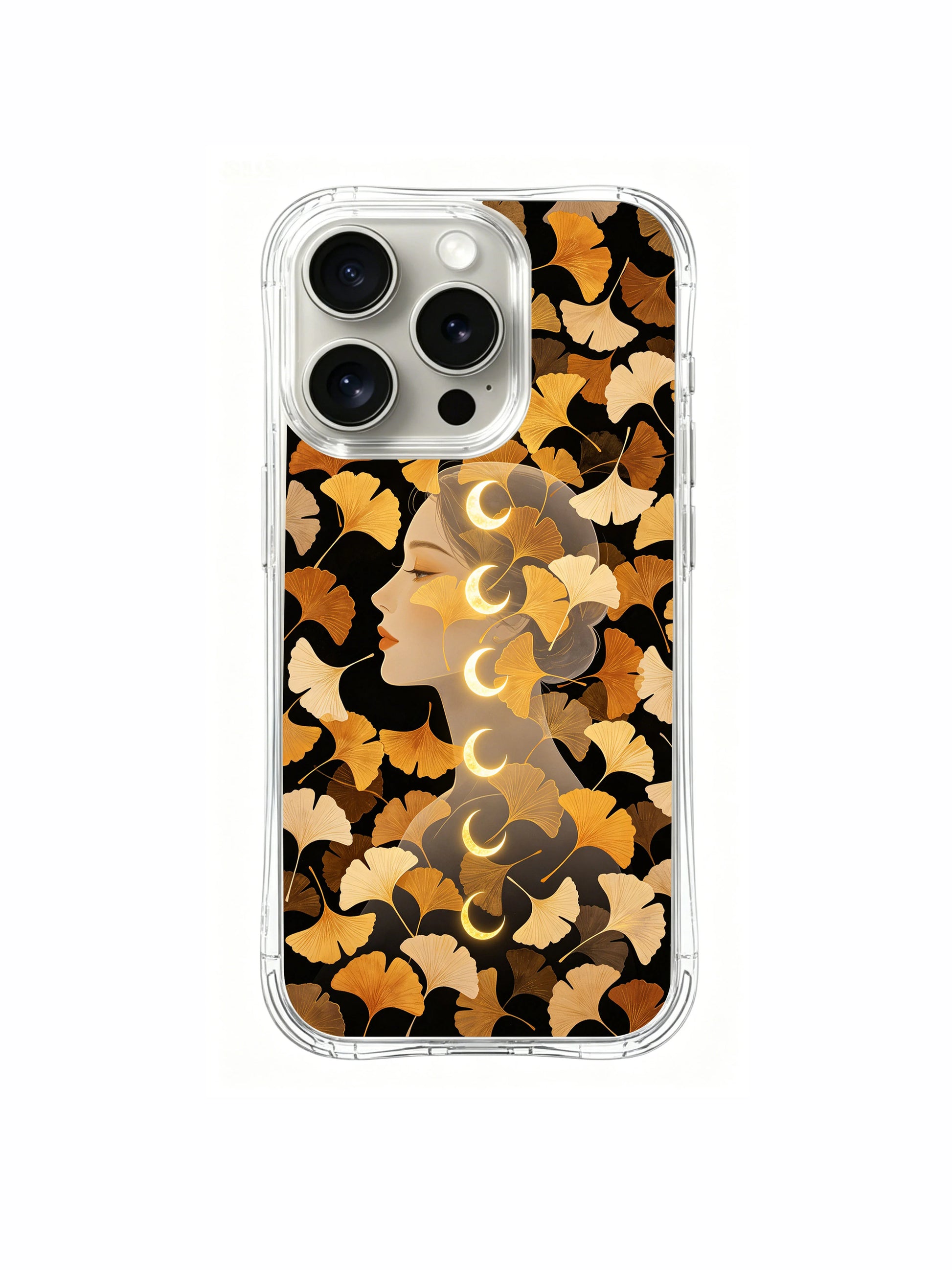 PhoneCasing iPhone 15 pro Case aesthetic ginkgo and moon woman art, an exclusive limited edition design by Elena Rostova.