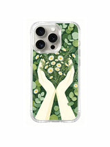 Mother Earth-inspired floral art artwork on an iPhone 15 Pro case