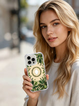 Botanical wreath design artwork on an iPhone 15 Pro case
