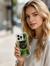 PhoneCasing iPhone 15 pro Case locally manufactured in California, decorated with Elena Rostova’s majestic black panther illustration.