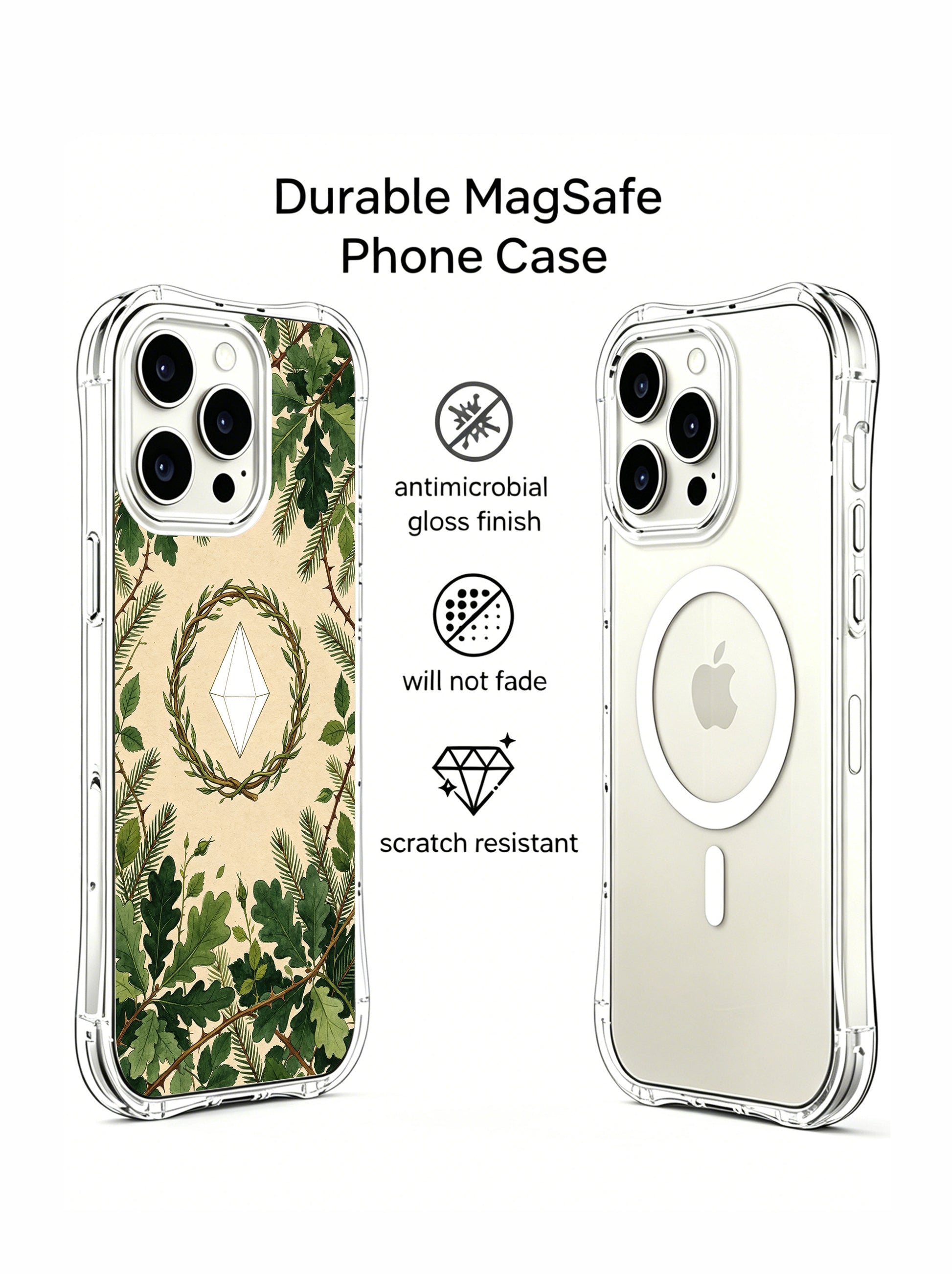 PhoneCasing iPhone 15 pro Case with the thorn wreath and diamond pattern, an exclusive Elena Rostova collaboration for mindful everyday use.
