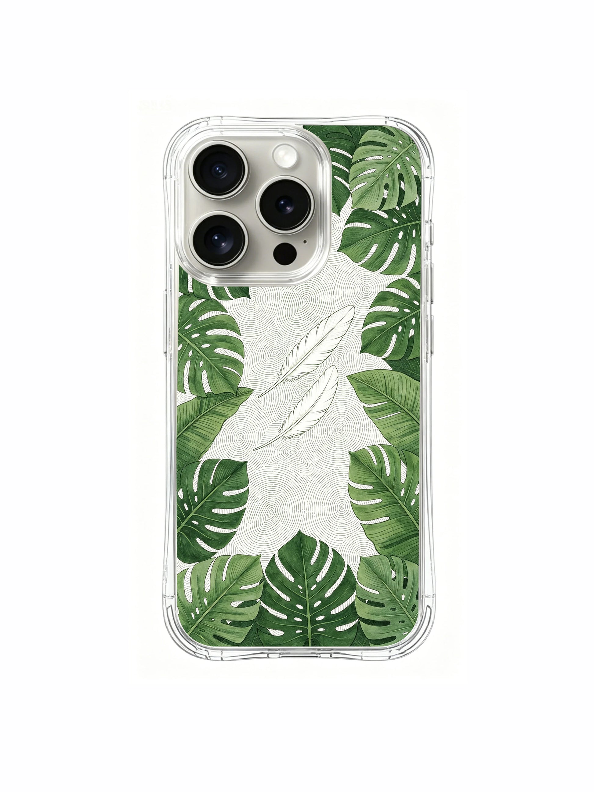 PhoneCasing iPhone 15 Pro Case calming green monstera protective case, four-corner reinforced anti-drop design.