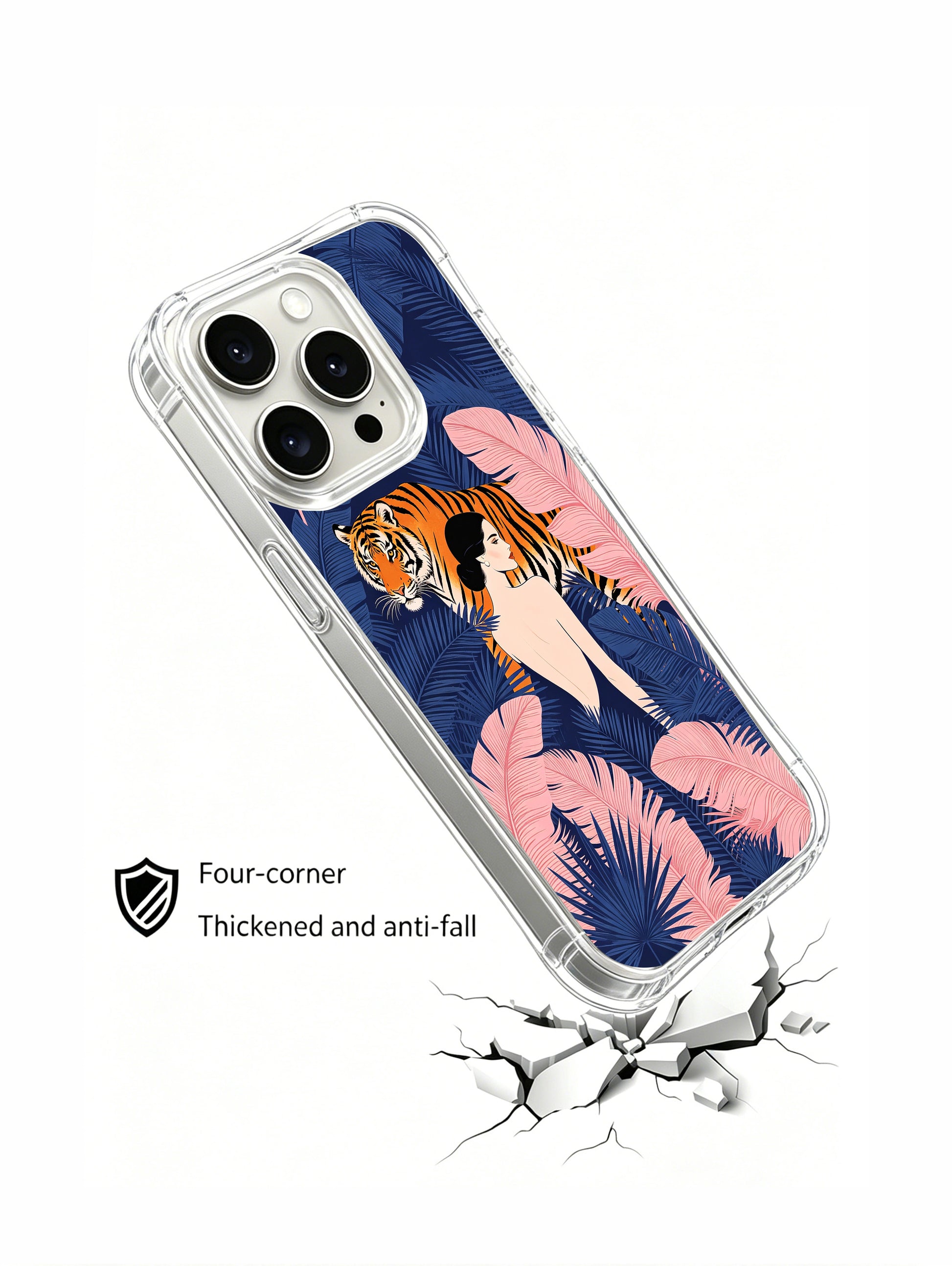 PhoneCasing iPhone 15 Pro Case featuring elegant woman and tiger, a symbol of quiet strength and grace.