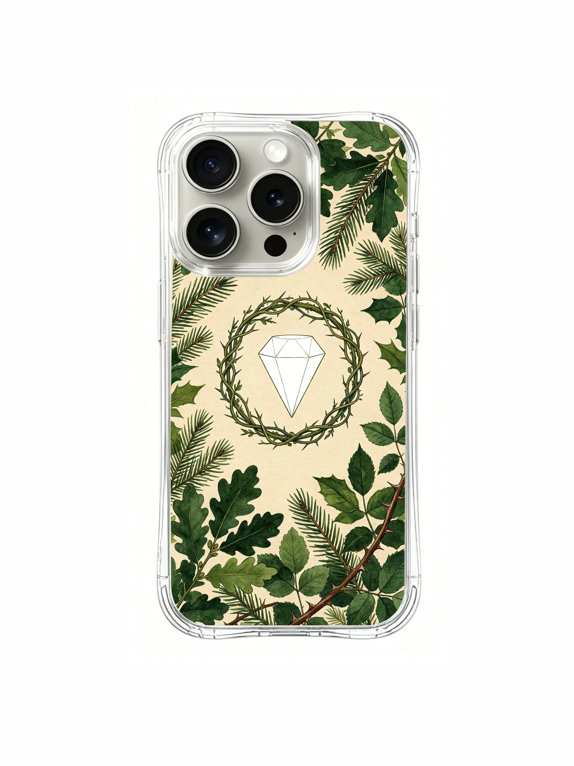 PhoneCasing iPhone 15 pro Case Elena Rostova nature art, the thorn wreath and diamond design for grounding and mental clarity.