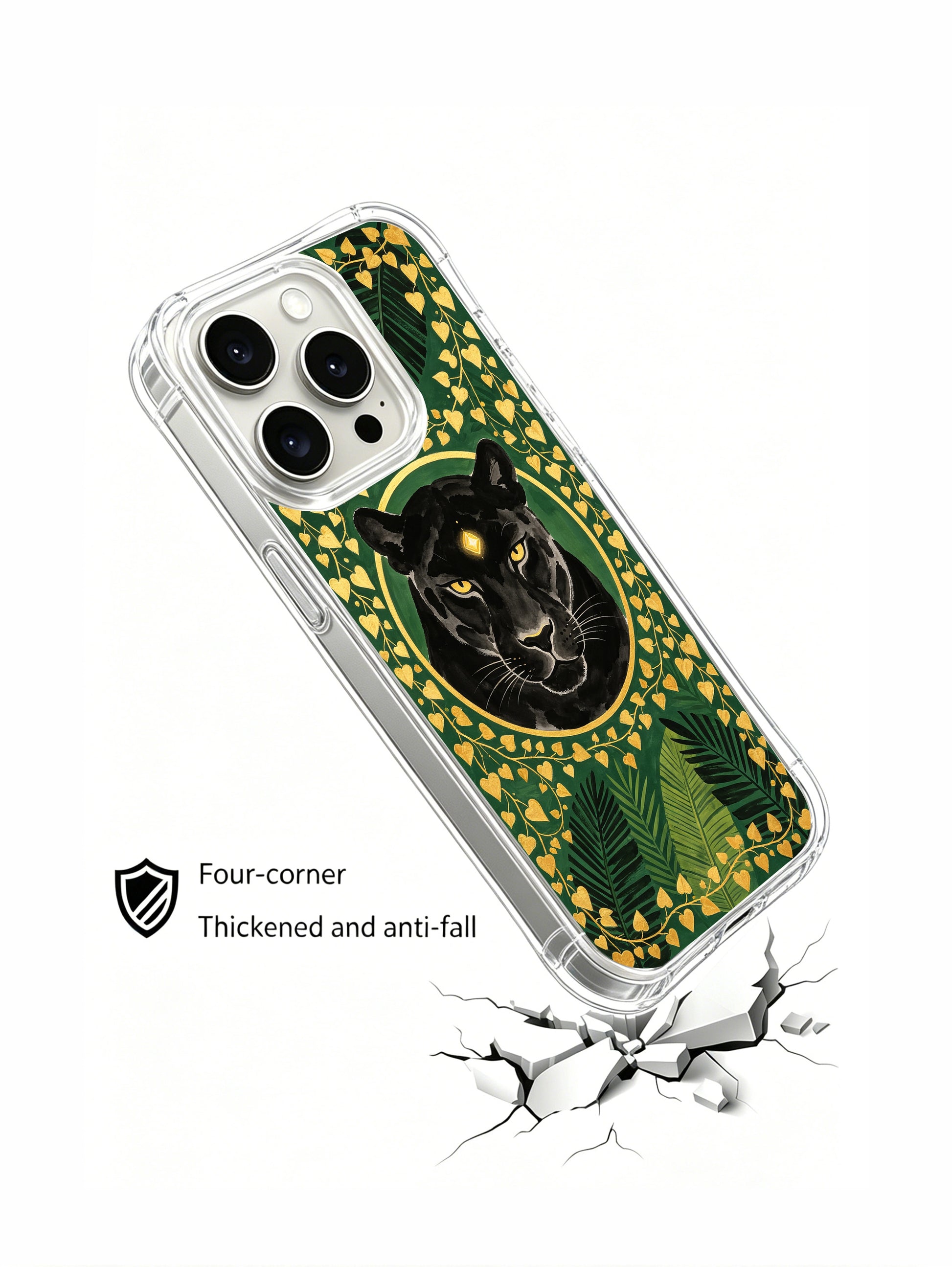 PhoneCasing iPhone 15 pro Case tailored for powerful modern females, showcasing sovereign panther botanical art by Elena Rostova.
