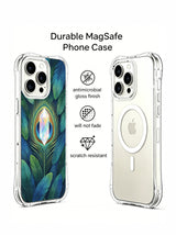 Geometrik tüy ve kristal totemi görselli iPhone 15 Pro kılıfı