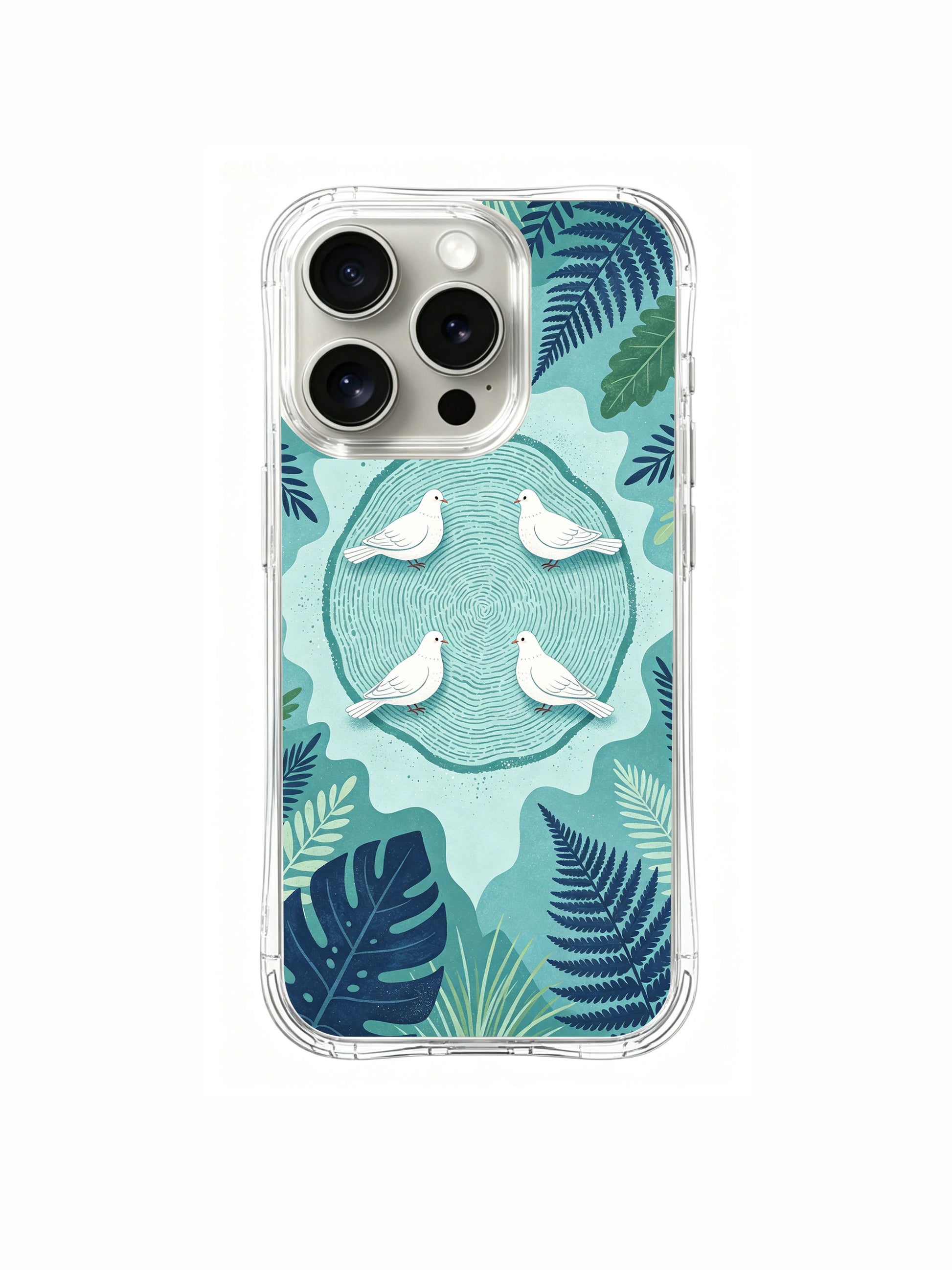 PhoneCasing iPhone 15 Pro Case forest green botanical background peaceful dove sanctuary