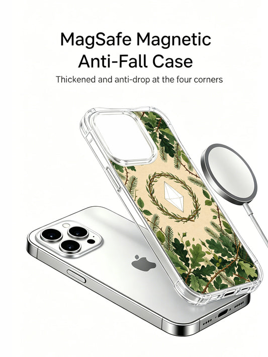PhoneCasing iPhone 15 pro Case with illustrated thorn wreath and diamond, a serene nature-inspired case crafted in California.
