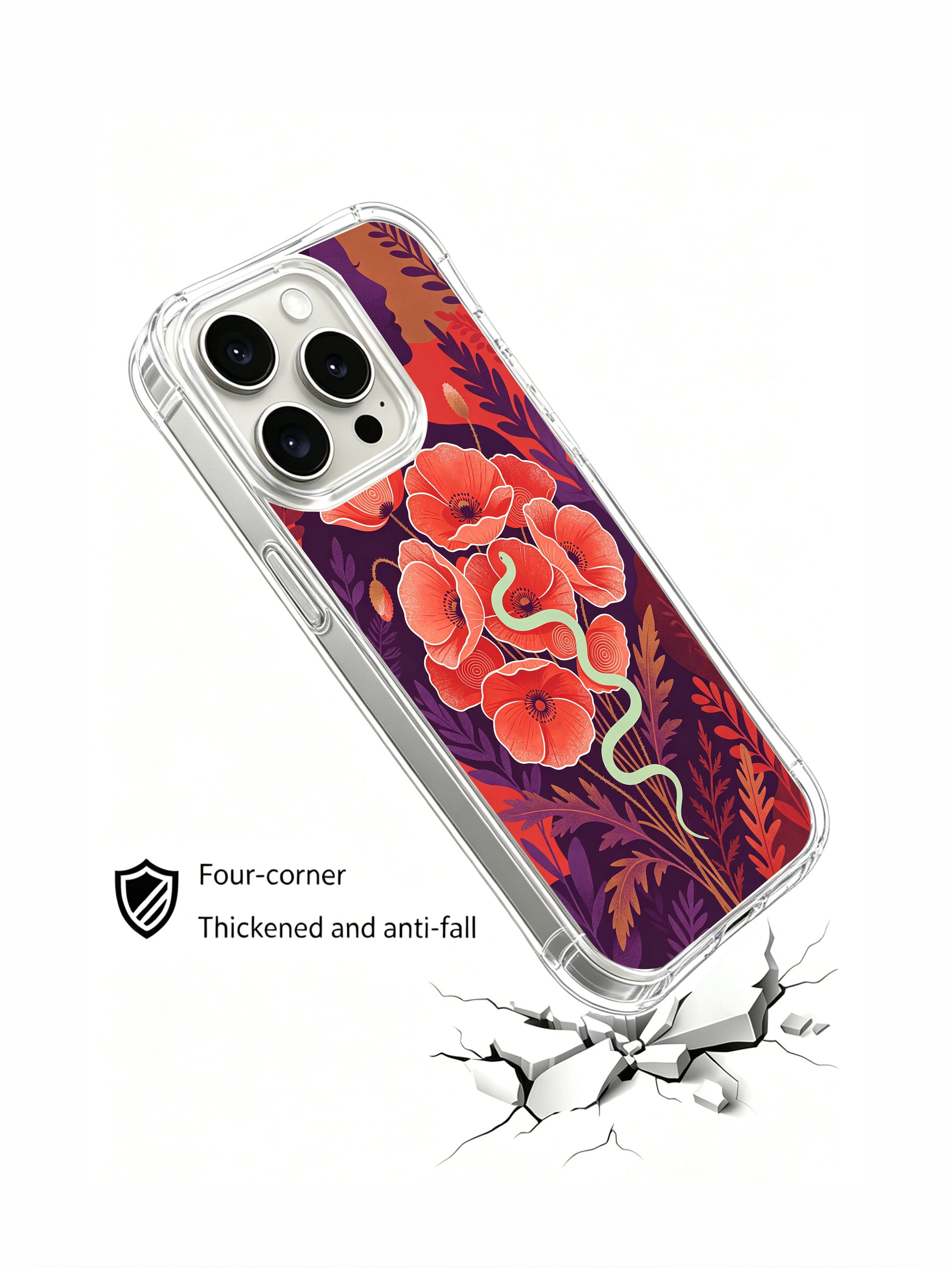 PhoneCasing iPhone 15 Pro Case illustrated poppy art, featuring the healing snake and feminine silhouette motif.
