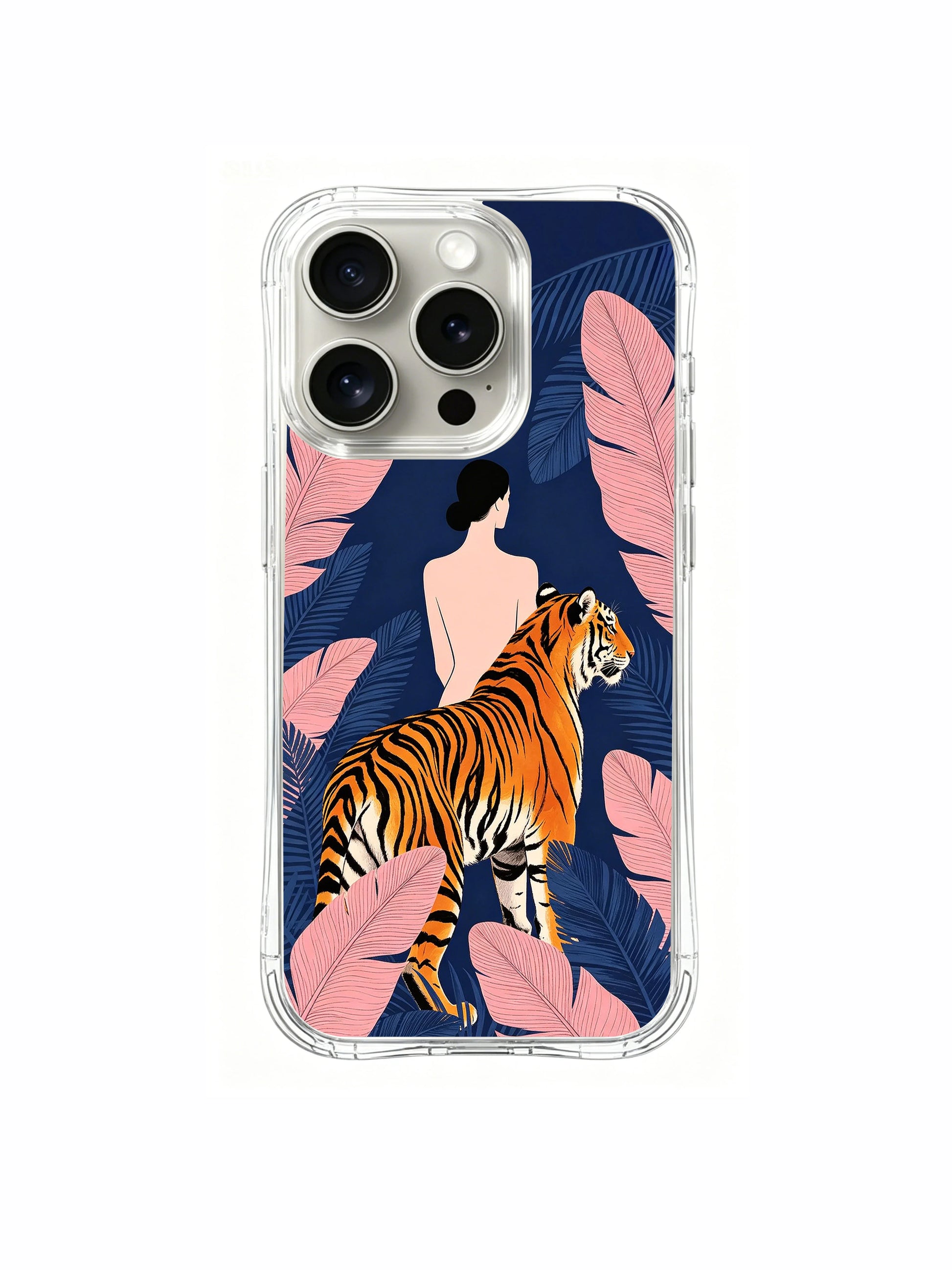 PhoneCasing iPhone 15 Pro Case celebrating inner strength, featuring the elegant woman and tiger illustration.
