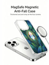 Turkuaz tavus kuşu tüyü ve yanardöner kristal görselli iPhone 15 Pro kılıfı
