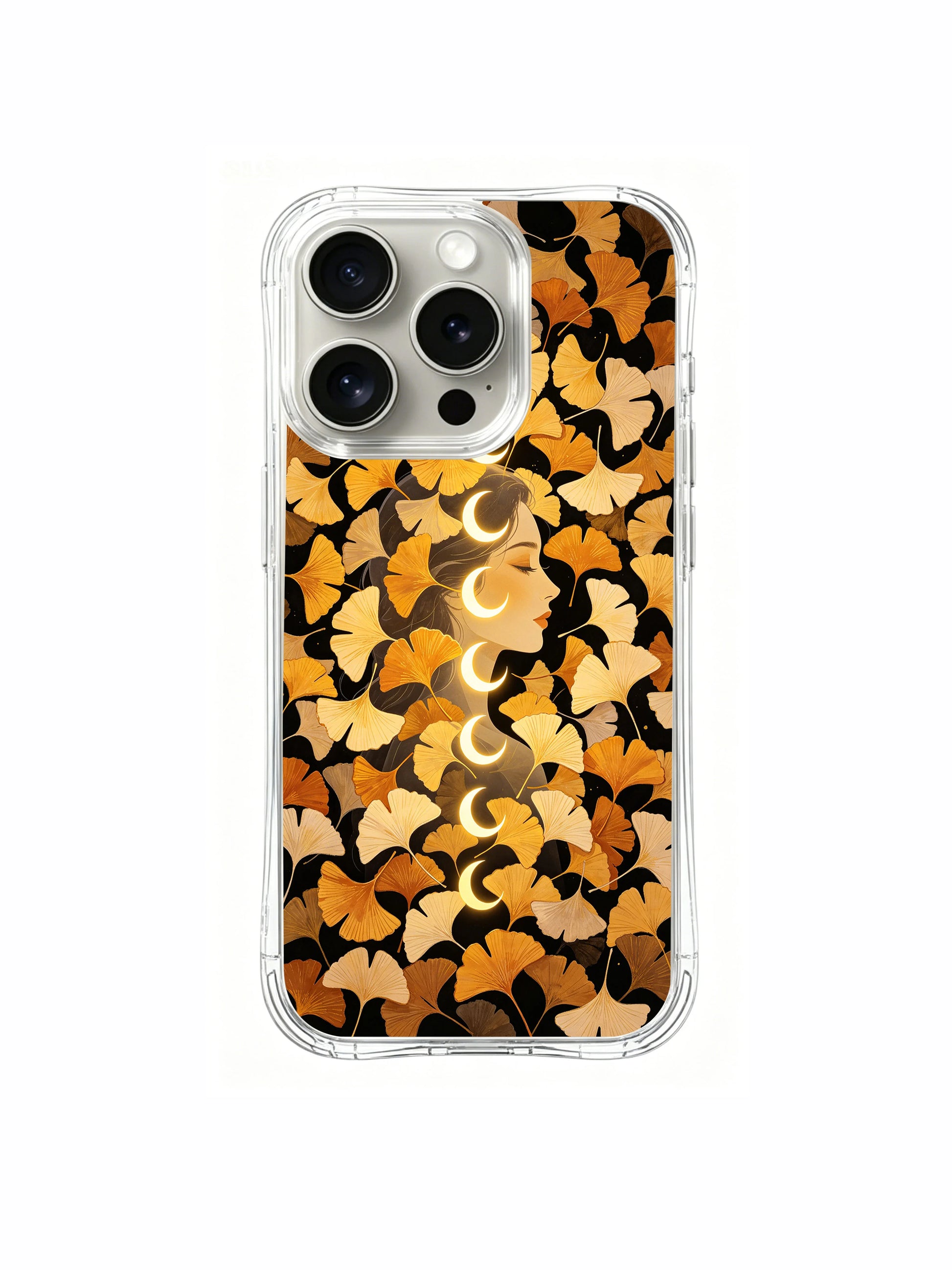 PhoneCasing iPhone 15 pro Case luxury artist collaboration, the ginkgo and moon phase design for confident, forward-thinking women.