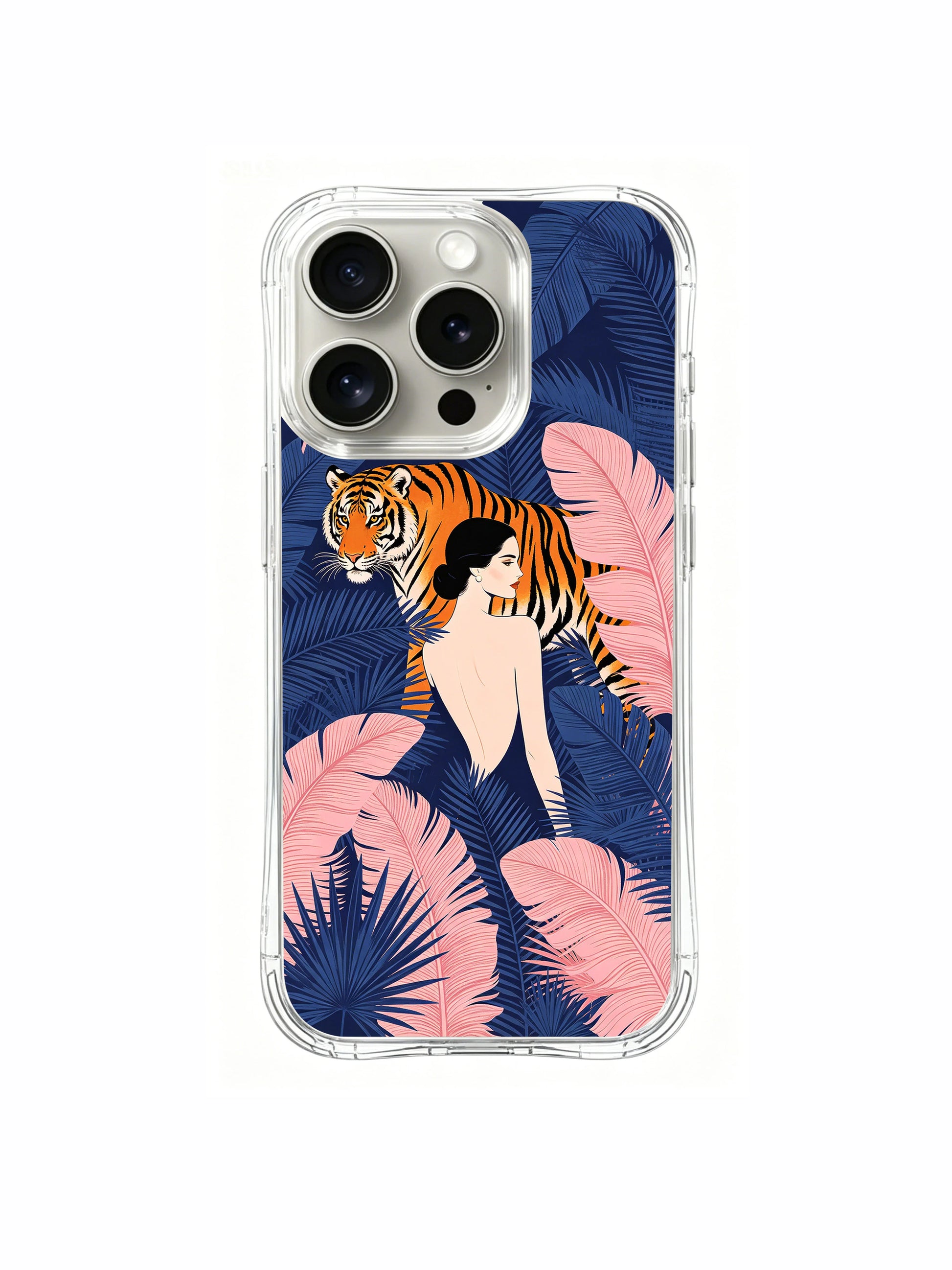PhoneCasing iPhone 15 Pro Case luxury artist collaboration, the Blue Jungle Tiger design for confident women.
