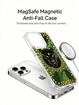 PhoneCasing iPhone 15 pro Case with hand-drawn black panther framed by gold heart ivy, premium artist phone cover crafted in California.