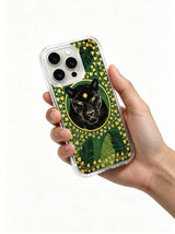 PhoneCasing iPhone 15 pro Case with minimalist tropical panther print, durable illustrated protective accessory for jungle art admirers.