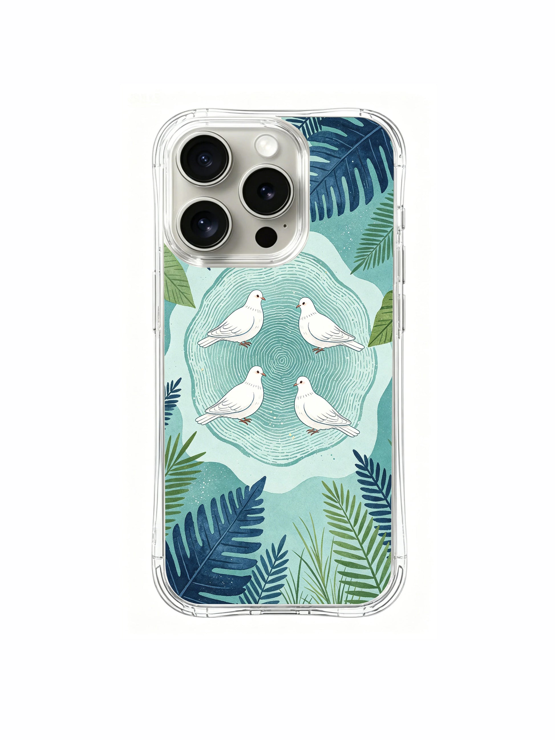 PhoneCasing iPhone 15 Pro Case modern digital totem dove botanical full-bleed design