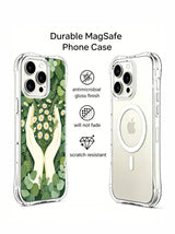 Mother Earth-inspired hands illustration artwork on an iPhone 15 Pro case