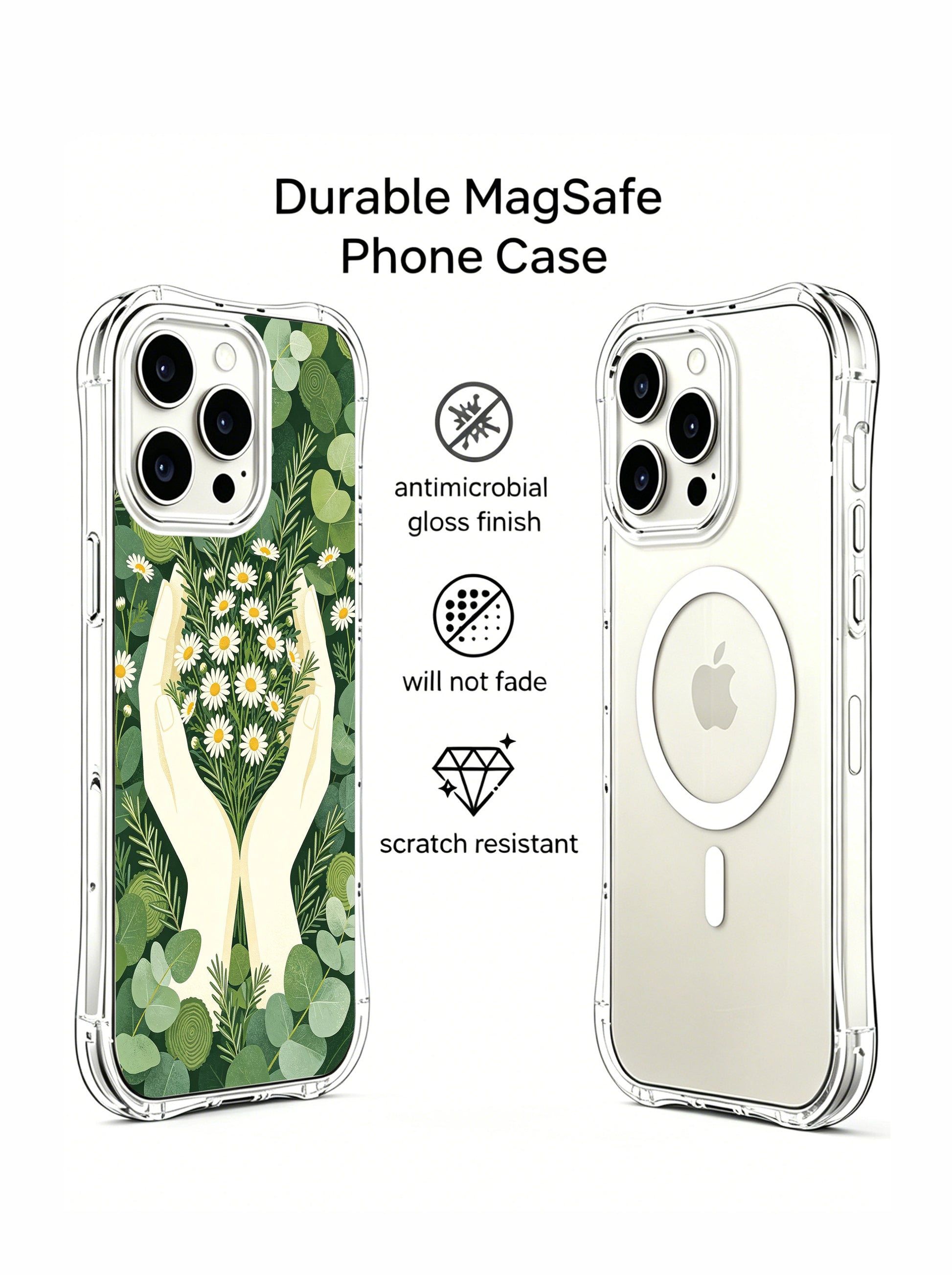 PhoneCasing iPhone 15 pro Case with Mother Earth-inspired hands, an exclusive Elena Rostova collaboration for mindful living.