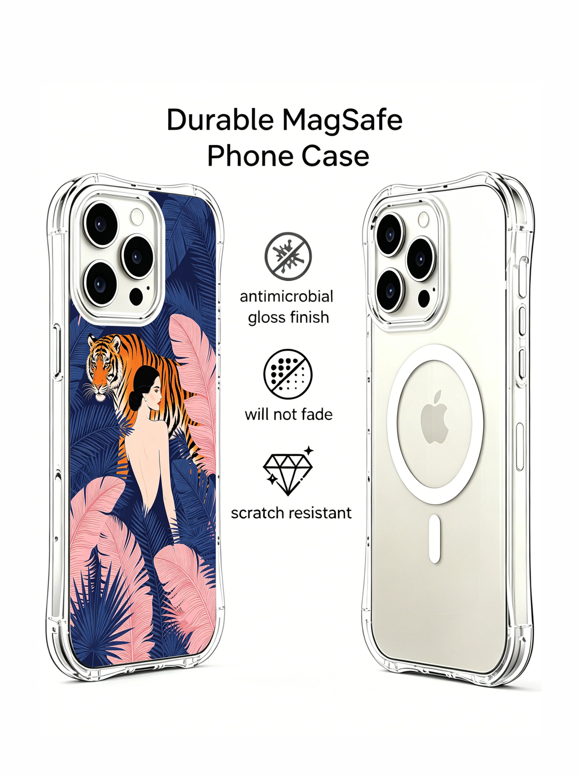 PhoneCasing iPhone 15 Pro Case with deep blue jungle and tiger, an exclusive Elena Rostova collaboration design.
