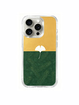 Ginkgo horizon and new-chapter motif artwork on an iPhone 15 Pro case