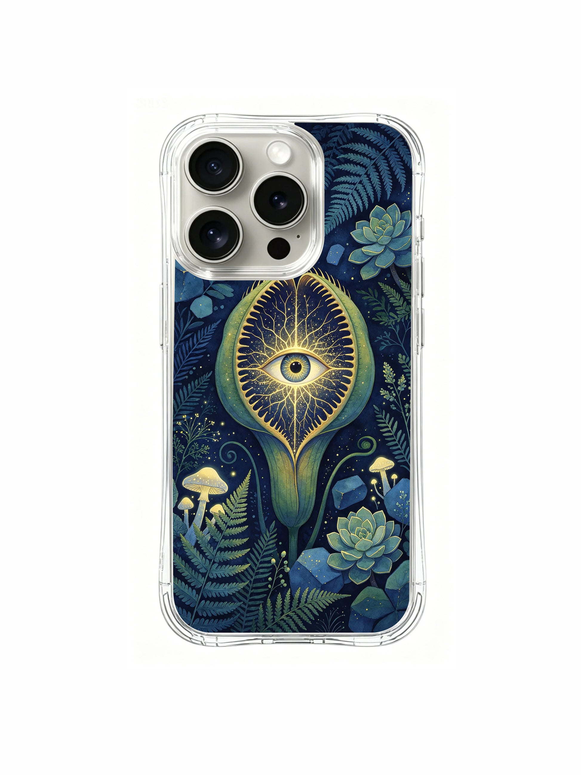 PhoneCasing iPhone 15 pro Case serene dark botanical zen design, night flytrap motif brings focus amid busy work schedules.